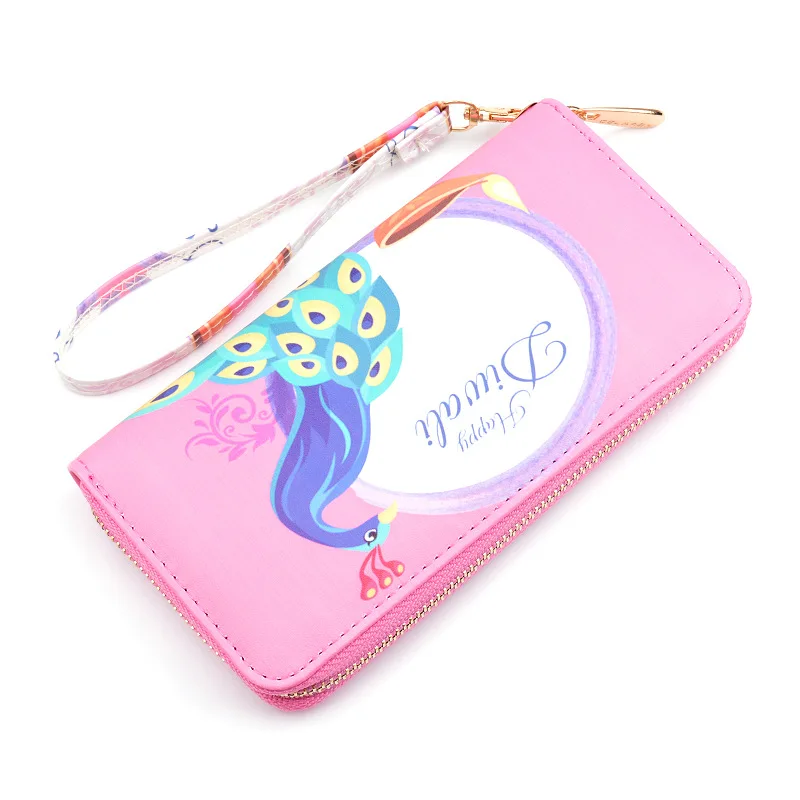 

2021 fashion peacock purse zipper wallets pu leather wallet for women