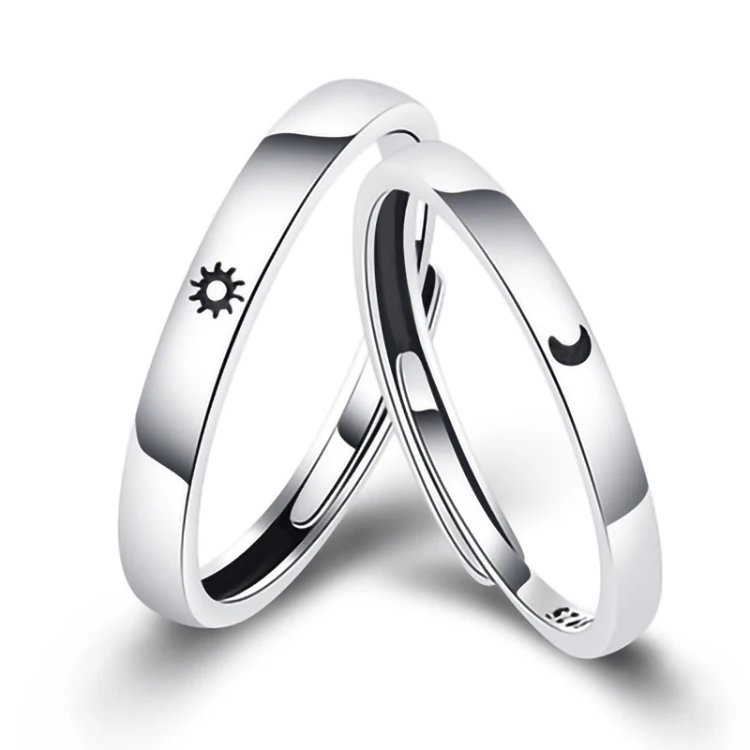 

Wholesale 2pcs Sun and Moon Lover Couple Rings Set Promise Wedding Bands for Couples Copper 1pcs/opp Bag Silver Color