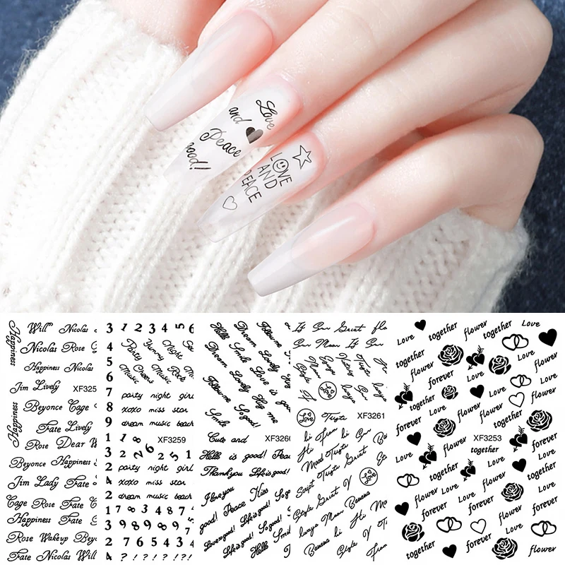 

new 2021 nail art Alphabet Love Shaped Pattern 3D Stickers Valentine's Day Decals Foil For DIY Love Nail Art Decorarion, Colorful