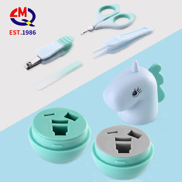 

Wholesale Newborn Four-piece Care Anti-meat Set Baby Set Abs Silicone Nail Clipper 4in1, Light blue/pink and customized color