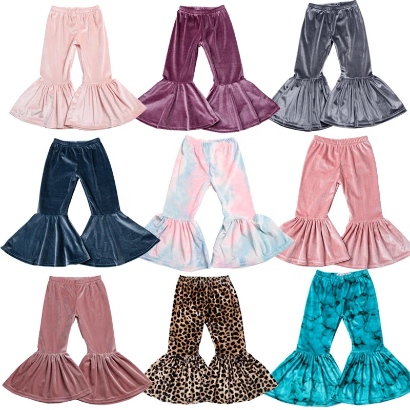 

Wholesale Fall Baby Girl Bell Bottoms Velour Colorful Children Flared Pants Trousers Kids Girl Sweet Cute Bell Bottom
