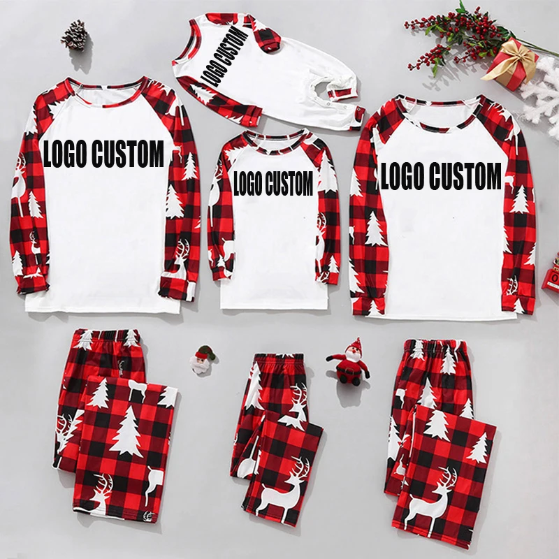 

Logo Custom Blank Christmas Pajamas 2021 Kids Sleepwear Parent-child Suit Christmas Pajamas Sets Family Matching, Picture color