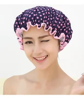 

Ladies Creative Style Polka Dots Printing Chiffon Double Layers PEVA Waterproof Bathroom Shower Cap