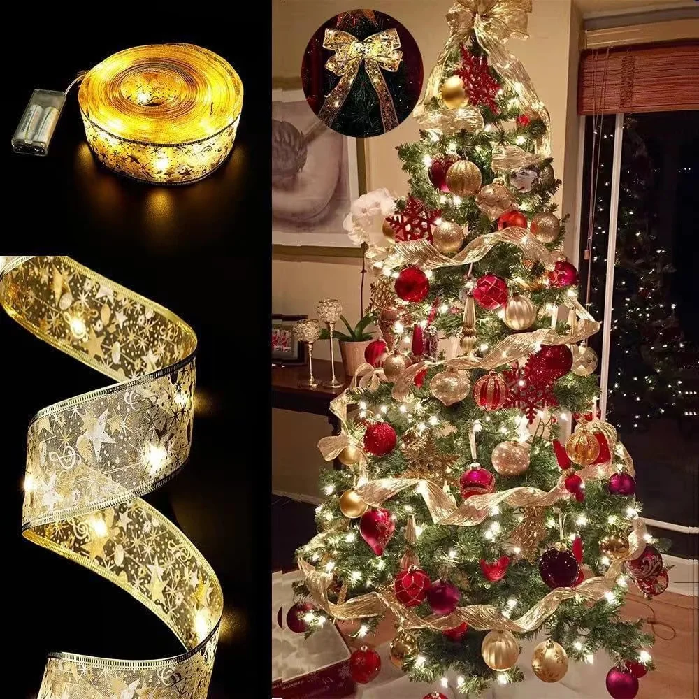 

Wholesale DIY gift box decorative lights Christmas led String Ribbon Christmas tree decorative luminous pendant