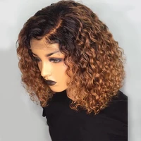 

Burgundy Red Ombre Short Human Hair Wigs Pre Plucked Curly Blonde Lace Front Bob Wig 150 Density 13X4 Brazilian Remy Wig