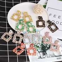 

2019 European fashion design multicolor wholesale big rhinestone crystal square earring