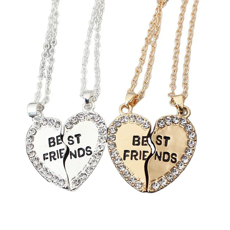 

Unisex 2 Pcs Bff Necklace Women Crystal Best Friend Heart Necklaces Fashion Couple Friendship Jewelry