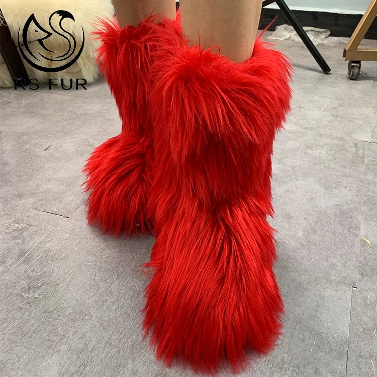 

Fashion Anti Slip Child Girls Women Luxury Red Fur Winter Boots Covered with Faux Fox Raccoon Fur, Single color or rainbow color