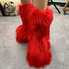 Fashion Anti Slip Child Girls Women Luxury Red Fur Boot Covered with Faux Fox Raccoon Fur
