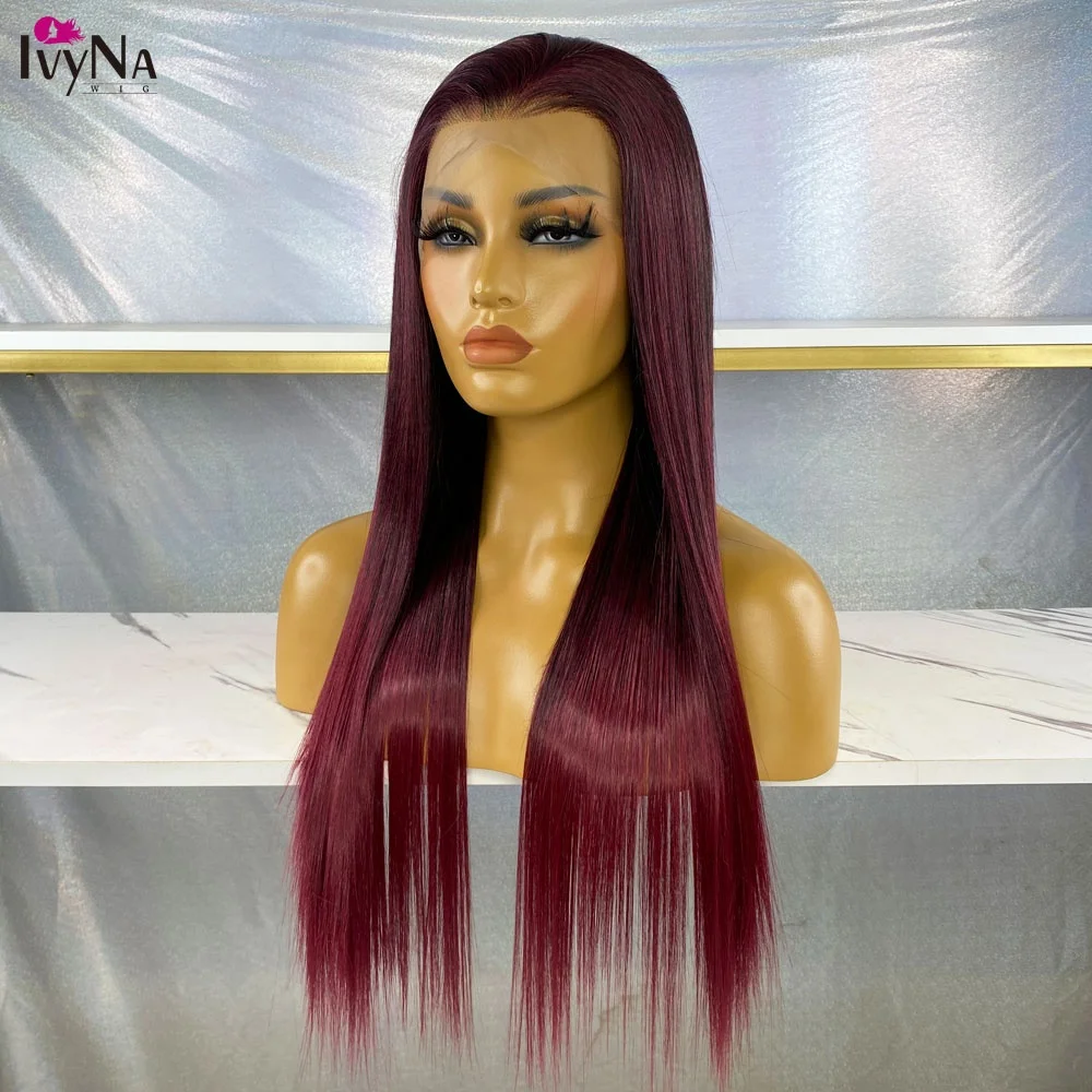 

Hot Sell Ombre Red Color Wigs Silky Straight Futura Hair 13x4inch Synthetic Lace Front Wigs For Black Women