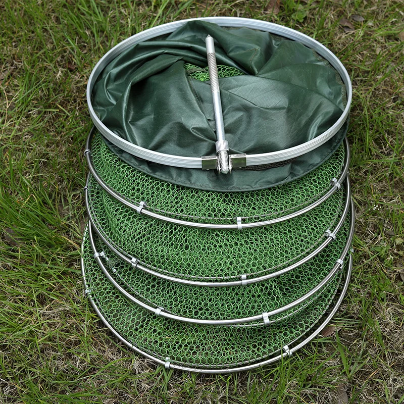 

WeiHeDouble Stainless Steel 5 Layers Collapsible Fishing Basket Dip Net to Keep Fish Alive in the Water Tools Fishing Cage 50kg, Green