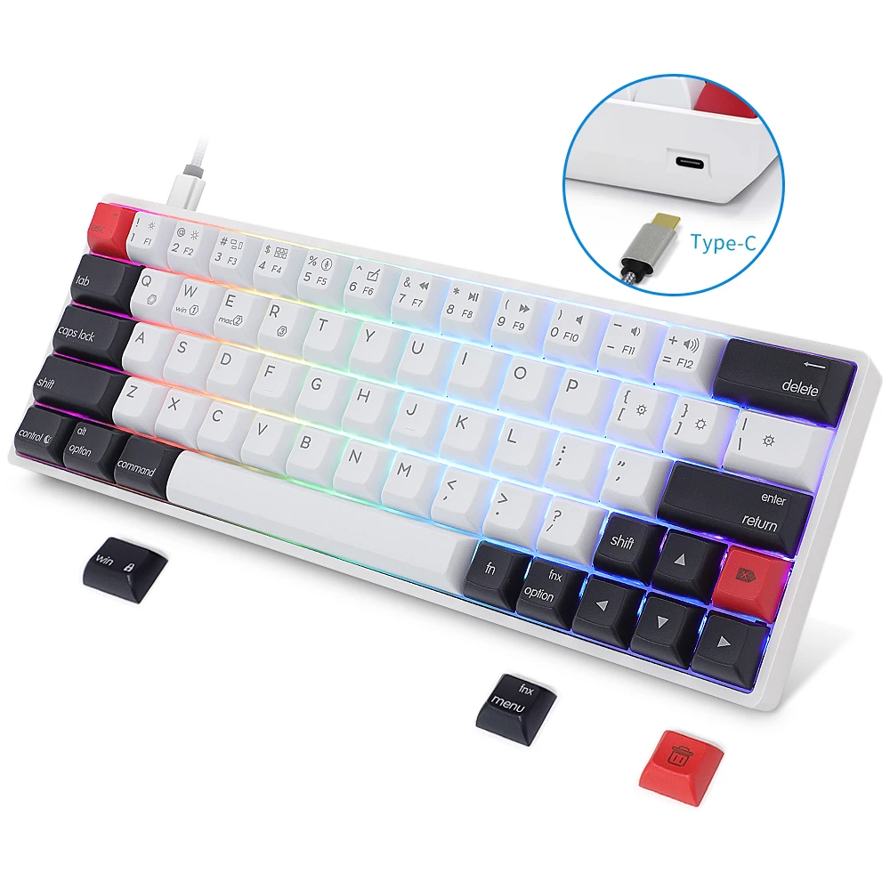 

Amazon hotsale customizable hotswap AK64 Gateron optical switch wired GK1 pbt keycaps 60% waterproof mechanical keyboard, Black/ white