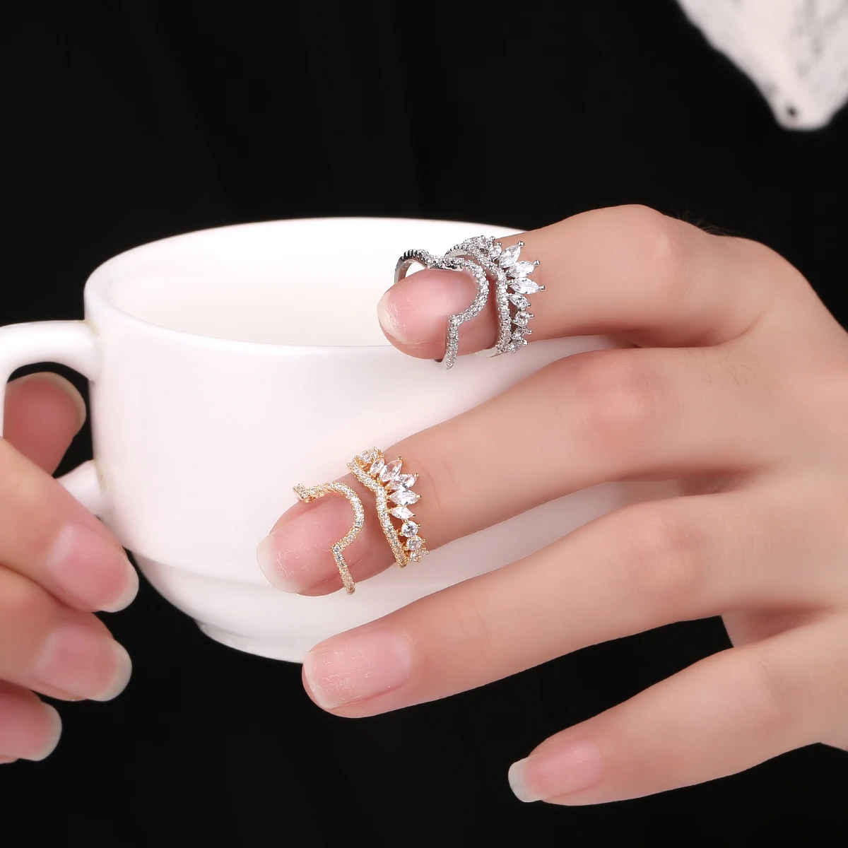 

2021 New daily jewelry smart zirconium ring adjustable opening nail ring for women, Customized color