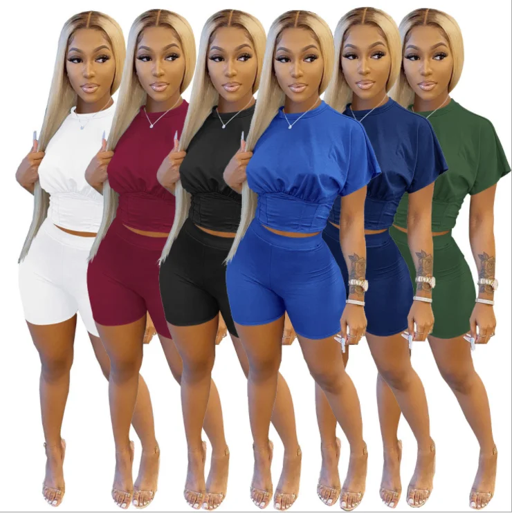 

KC 2021 Jogger Casual Clothing Sets Women Two Piece Sets Wholesale Summer Short Outfit 2 Piece Set Women