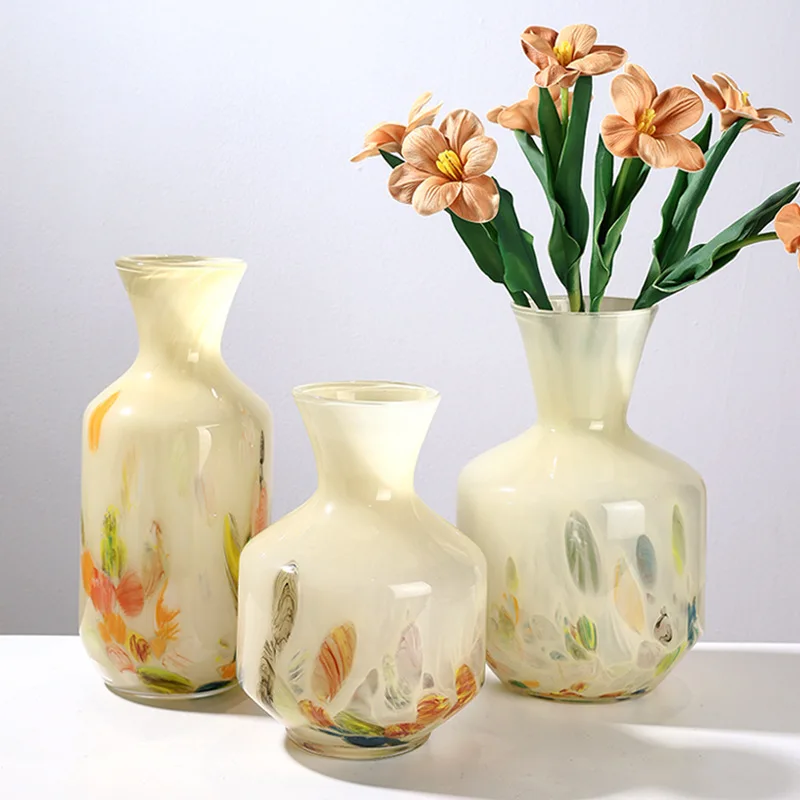 High-Grade Medieval Fenton Cream Yellow Glass Vase Creative Coffee Table Flower Arrangement Decoration Glass Crystal Vase