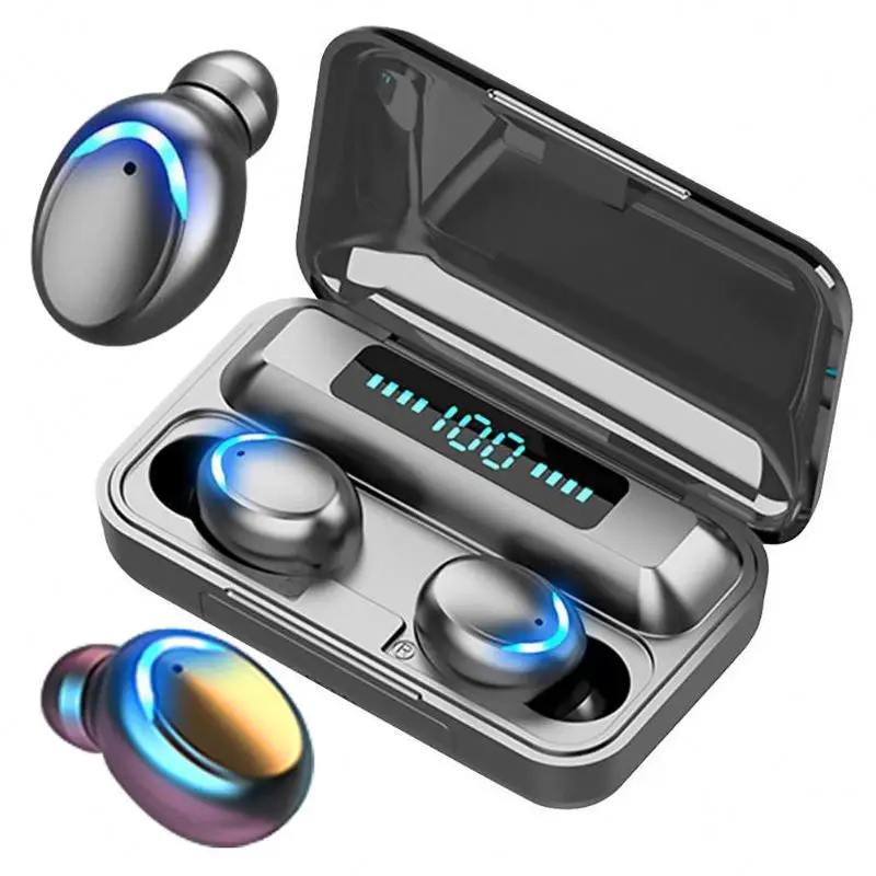 

Sport running headsets tws f9 earbuds F9-47 Wireless Headset Dual In-ear Touch Control LED Flashlight Earphone with Power Bank