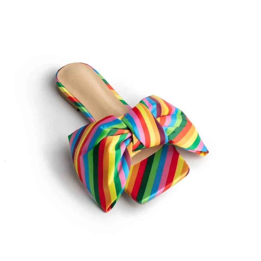 

Flat bottom rainbow camouflage bow lady shoes new fashion sandals for girls