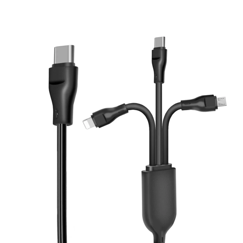 

new design high quality black USB C to Micro Lighting Type C multi connectors 3 in 1 super fast data charger cable, White