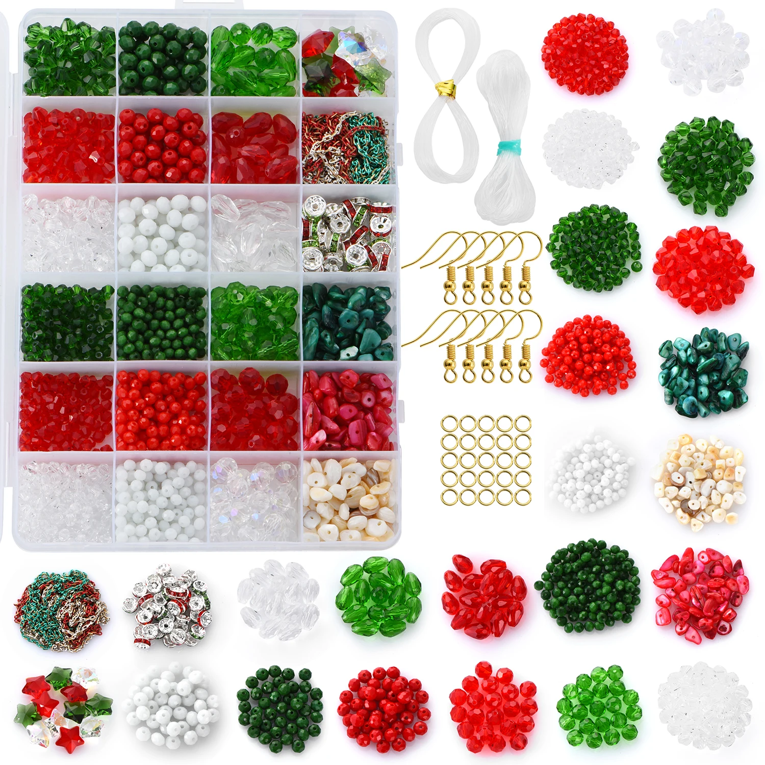 

1387Pcs Glass Rondelle Beads Alloy Hooks Spacer Beads Crystal Natural Gravel Bicone Beads Set For Christmas Jewelry Needlework