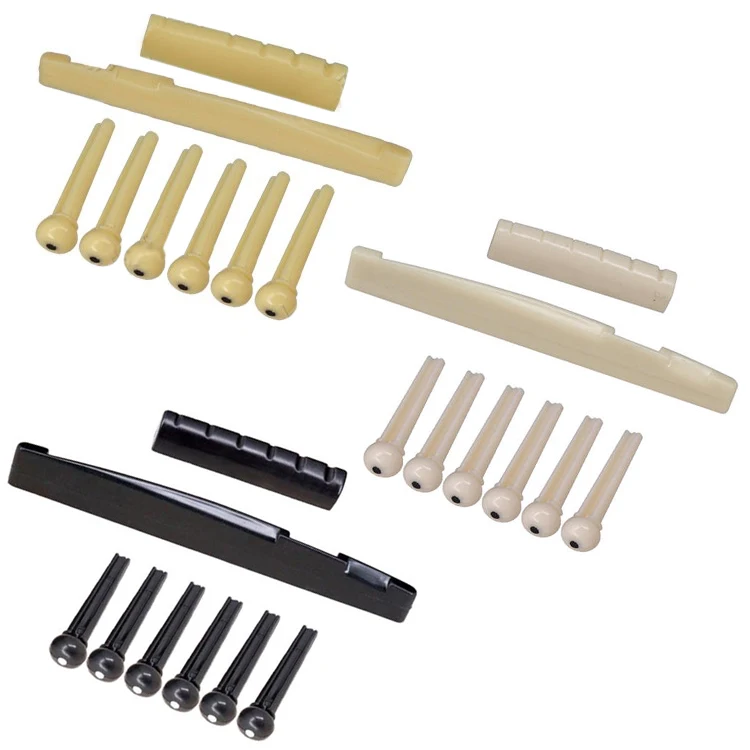 

nail fixed string nail set 43*6*8.2-7.5/72*6*9 Plastic Bridge Pins & Saddle & Nut Replacement Parts for Acoustic Guitar, Black, ivory white, light cream yellow