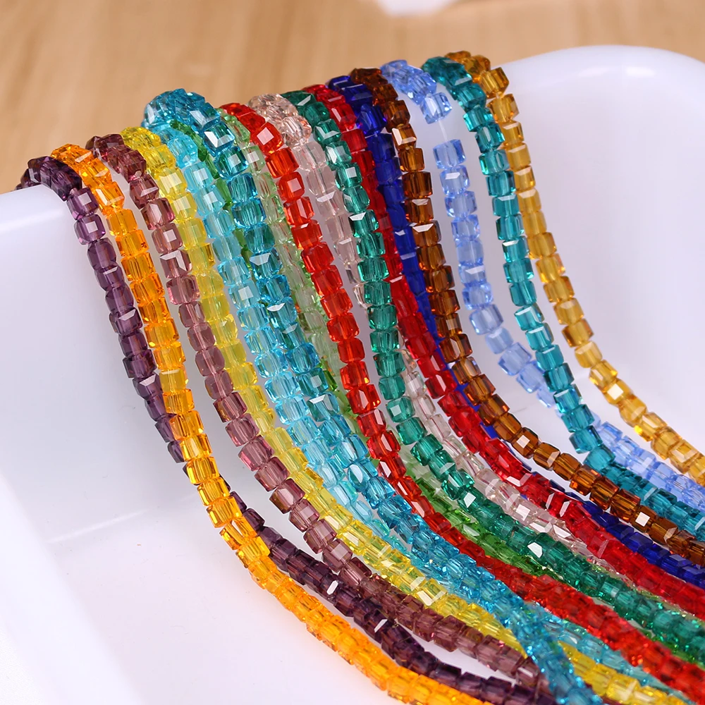 

Faceted Glass Square Beads For Jewelry Making Bulk 2/3/4mm Crystal Lampwork Beading Necklace Bracelets DIY Crafts Accessories