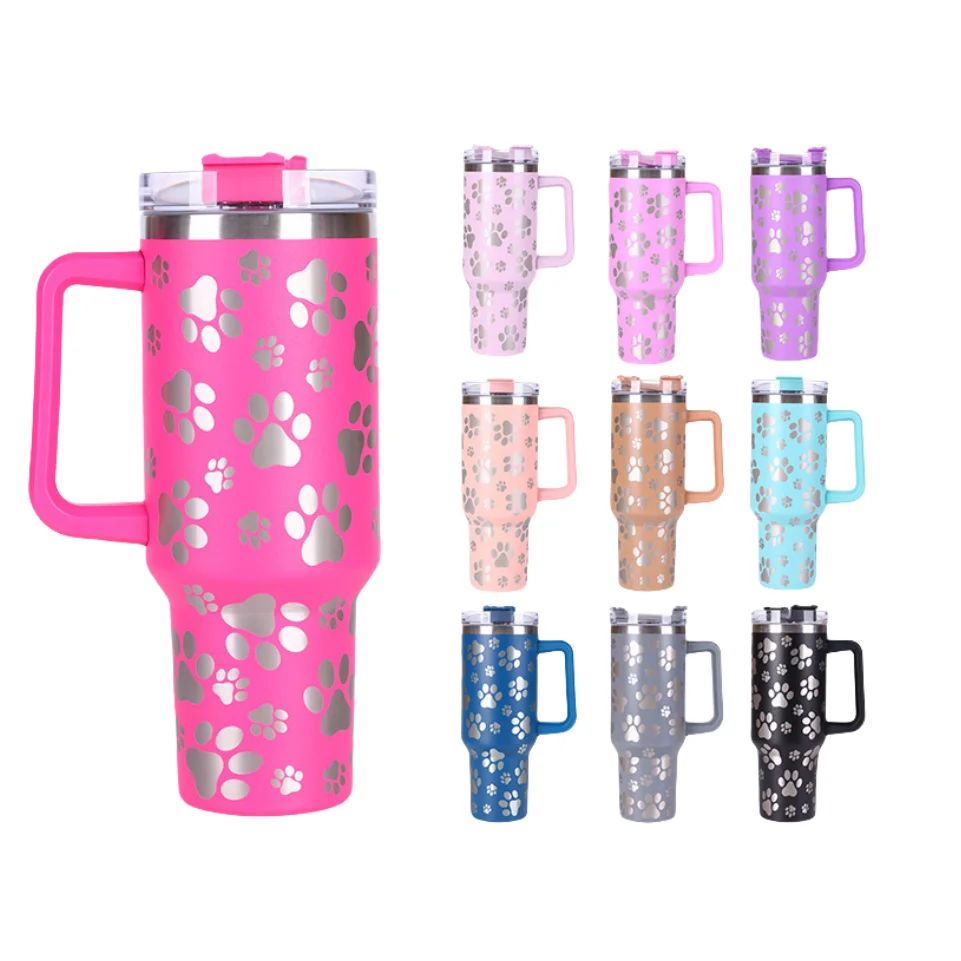 

M67 Wholesale Custom laser engraving Beer Travel Mug Cat Paw Print 40 Oz Stainless Steel Tumblers With Lid And Straw