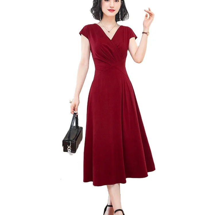 

Spring Hot Sale Women Short Sleeve V-neck Vestido Casual Sexy Dress, Black, red