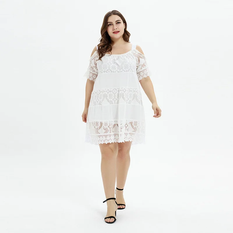 

2021 summer casual loose dress ladies plus size lace dress girl