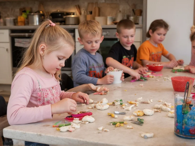 Children making salt dough Christmas ornaments