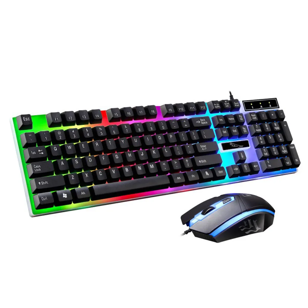 

Top Seller Combo 2021 Professional Wired colorful Backlit LED Mechanical Keyboard Optical Mouse Kit for Laptop