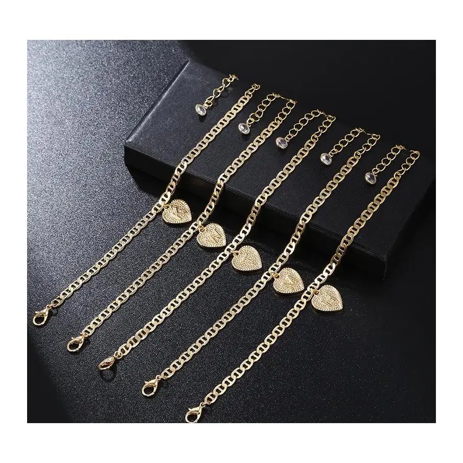 

26 English Initial Heart Anklet Chain Crystal Gold Chains Charm Foot Bracelets Letters Women Fashion Jewelry Will And Sandy Gift