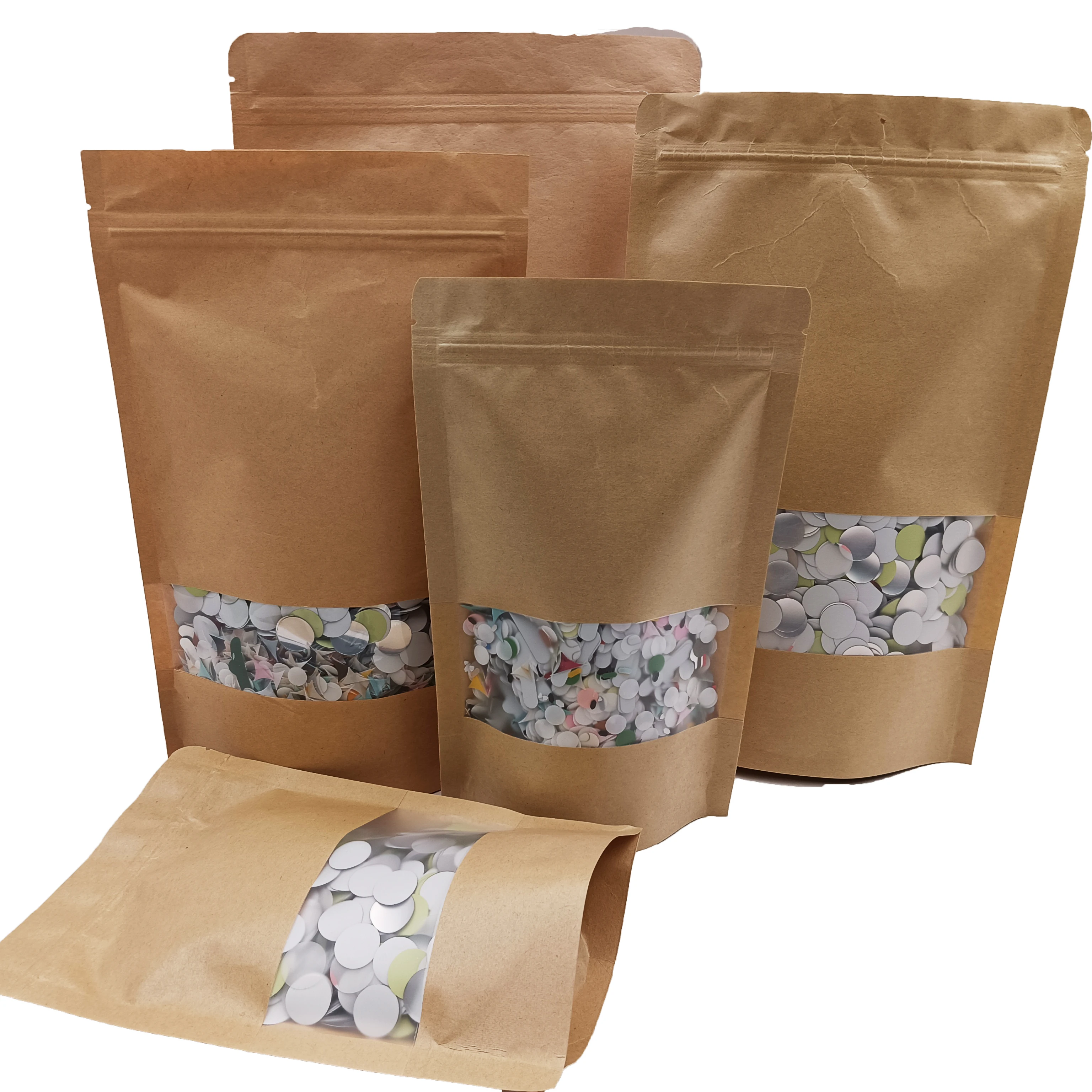 

Customized Food Packaging Snacks Packaging Kraft Paper Stand Up Pouch Food Packaging Zipper With window Bags