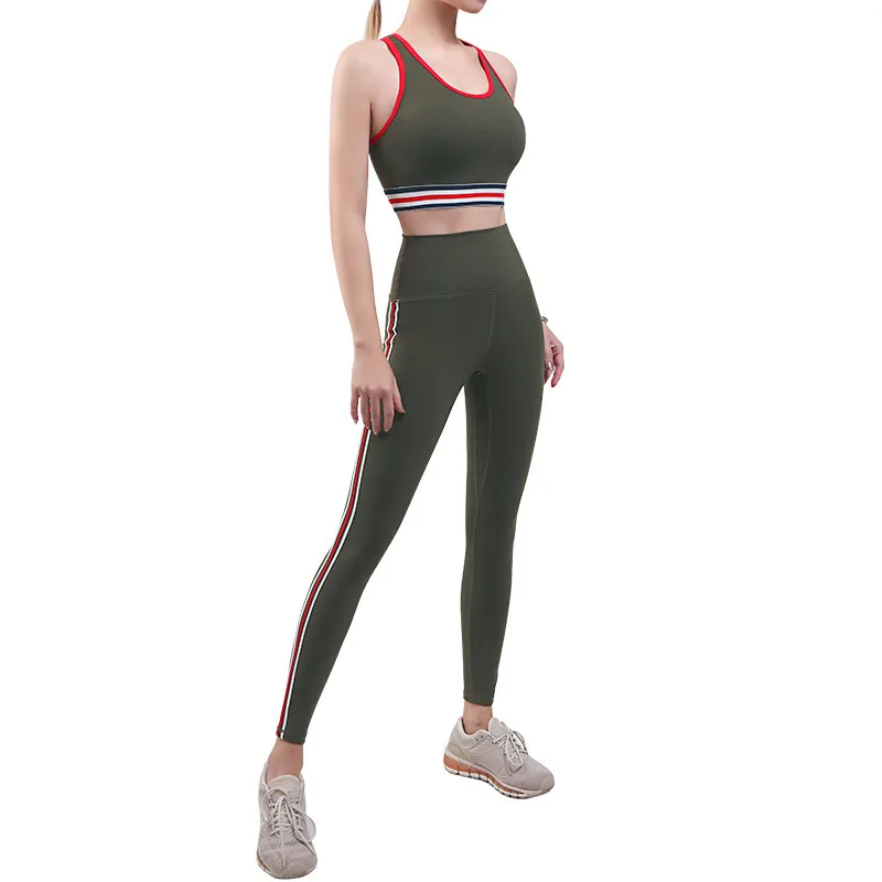 

High quality and cheap tight breathable ninth pants and vest women yoga fitness 2-piece set