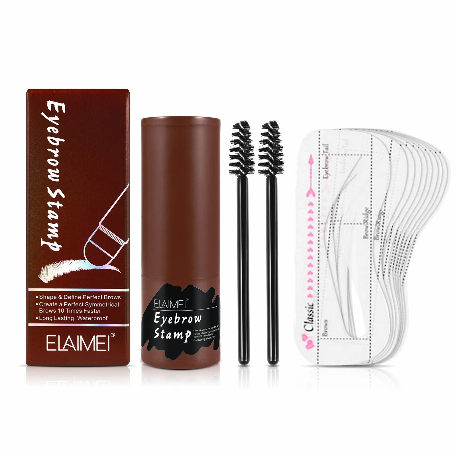 

ELAIMEI One Step Eyebrow Powder Waterproof Hairline Eyebrow Stamp Stencil Kit Brow Kit