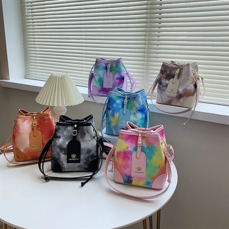 

Hot Sale Tie dye print bucket purses and handbags for ladies bags ladies handbag, 6 color