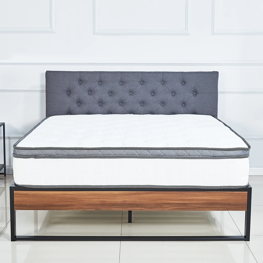 New Design Button Tufted Upholstered Soft Fabric Headboard Metal Beds