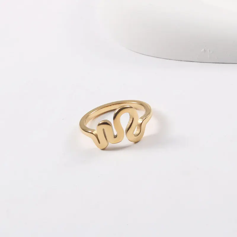 

Joolim Jewelry 18K Gold Plated Bend Lines Waved Stainless Steel Rings for Women Fashion Jewelry