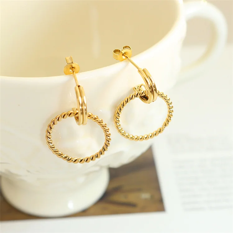 

Low Price Custom Hot Sale Luxury Stainless Steel Gold Plated Geometric Hoops Braided C Shaped Earrings