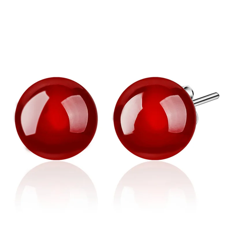 

Natural red agate earrings female silver plated earrings new female earrings jewelry earrings Korean round ball earrings