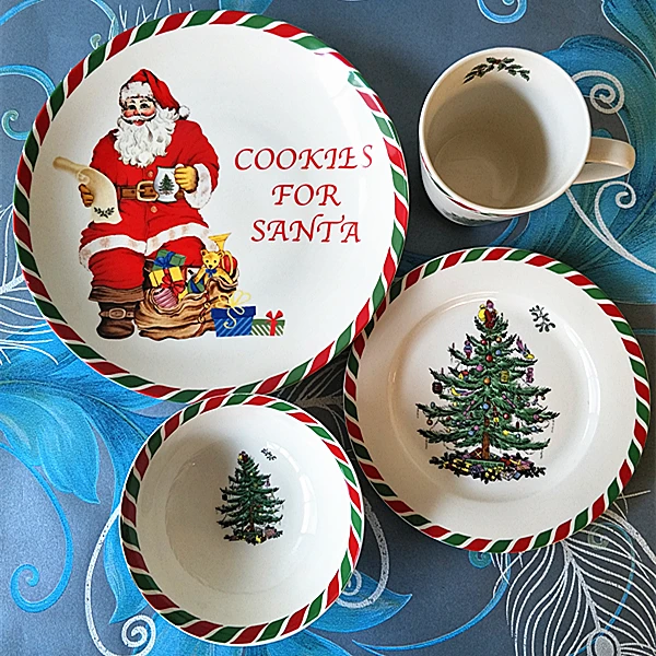 

Ceramic Christmas Tree Tableware Milk Cup Mug Steak Plate Bowl sets Christmas Cookies for Santa