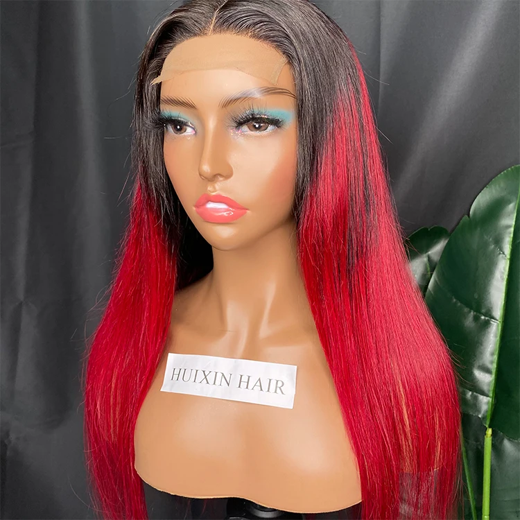 

Cuticle Wholesale Brazilian Remy Raw Natural Human Hair Straight Red 4x4 Transparent Lace Silk Closure Wig