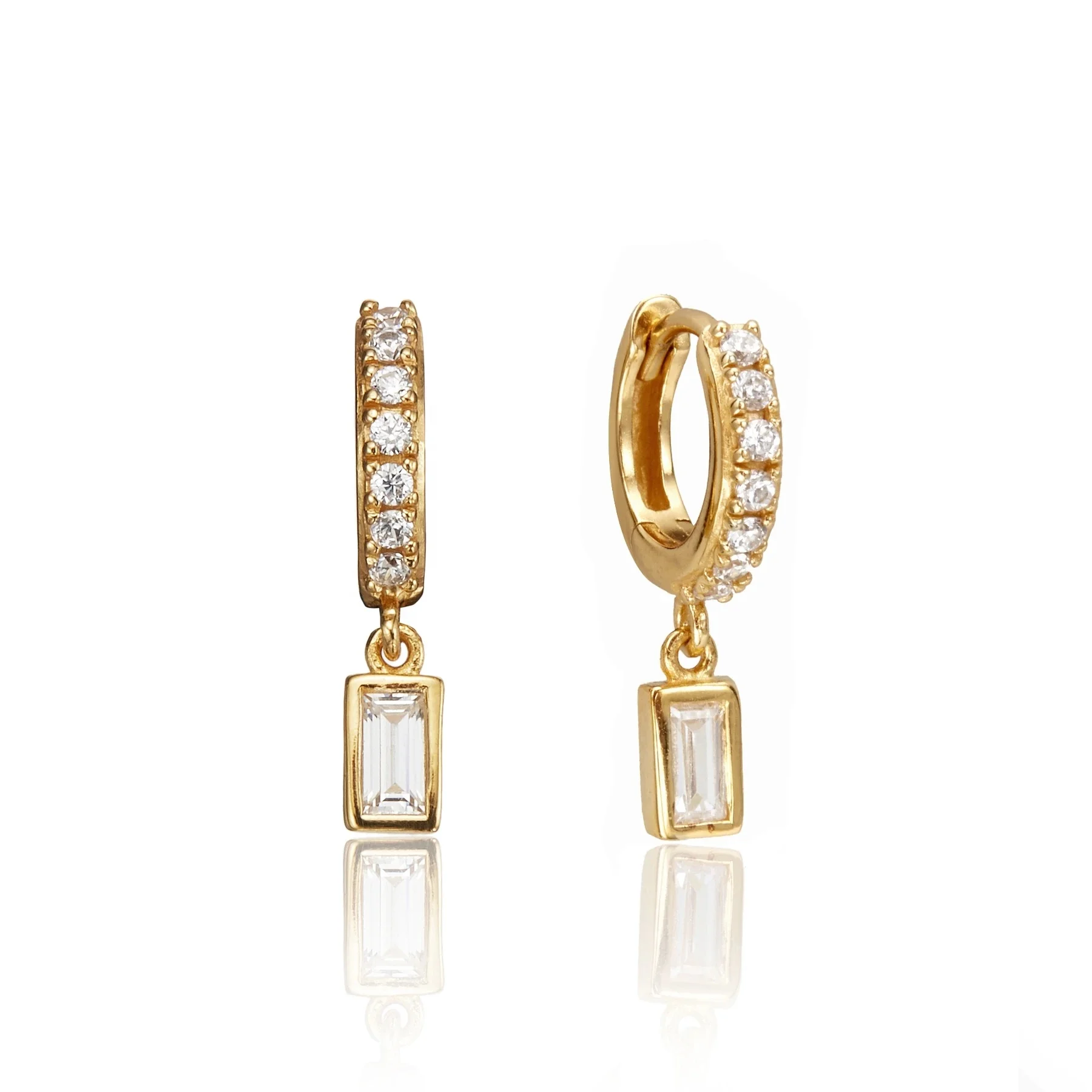 

LOZRUNVE Hot Sale Trendy Designer Custom Baguette Cubic Zirconia Drop Hoop Earring