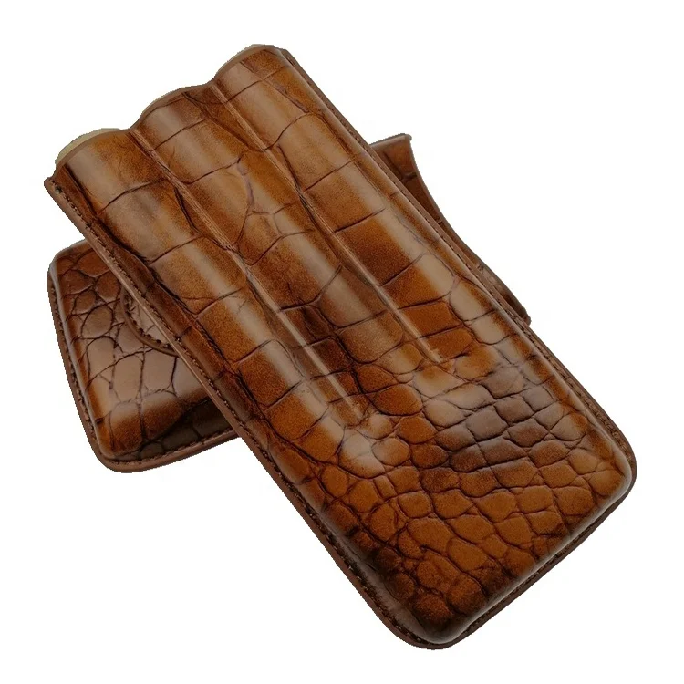 

hot selling 3 fingers type cigar leather case holder for sale, Black, brown