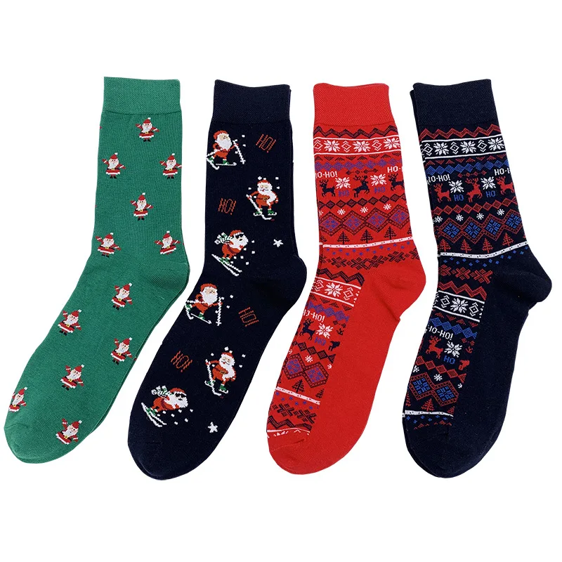 

XIANGHUI wholesale can custom logo cartoon Santa Snowman Elk in Cotton design winter christmas socks cmax
