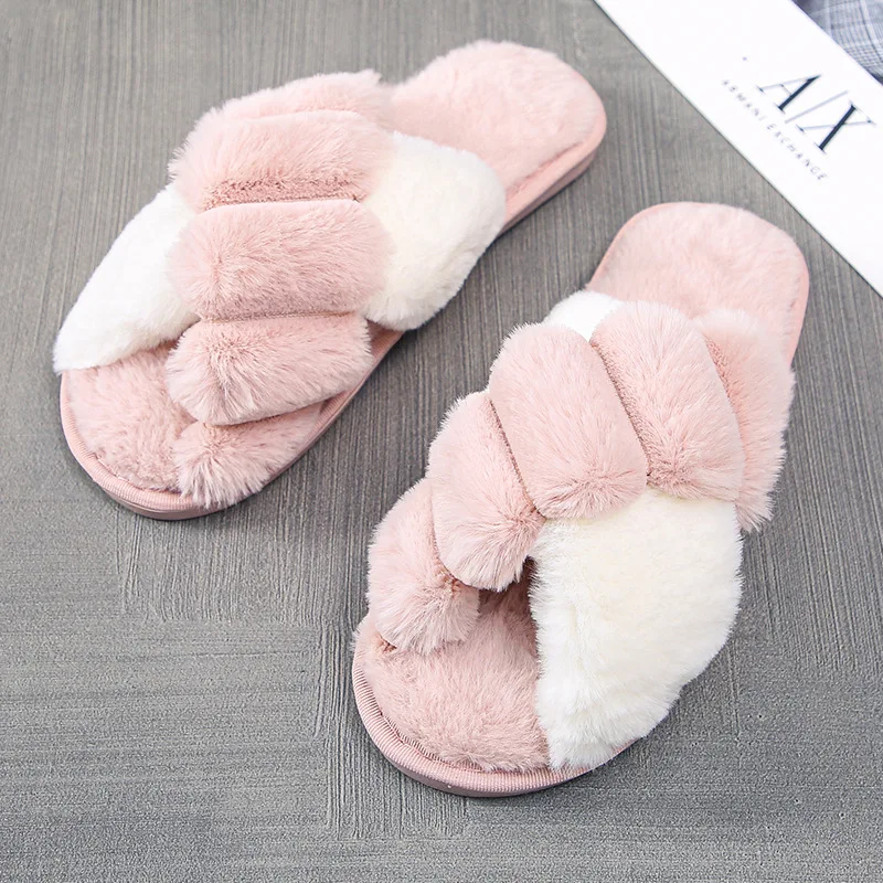 

2022 dropshipping Boutiques new plush slippers women's home warm cotton fashion slides girls shoes ladies fur slippers, Multi color