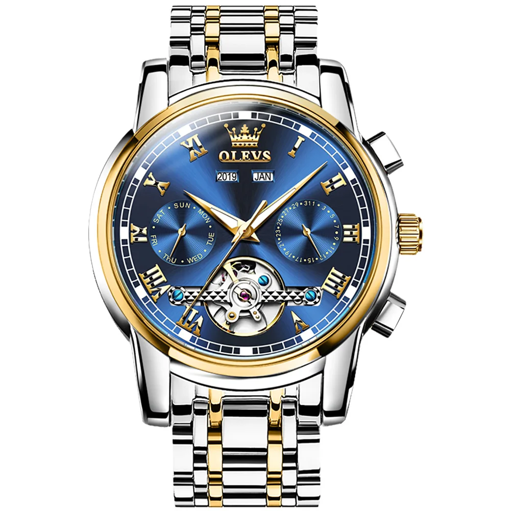 

OLEVS 6607 fashion Sports waterproof automatic moon OEM watch mechanical watches luxury tourbillon mens wrist watches
