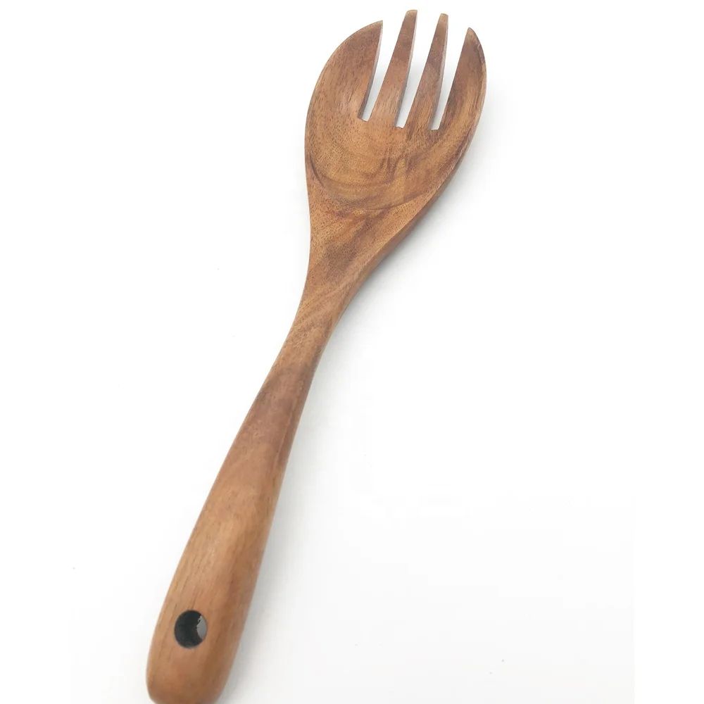 

custom teak wood pasta server spoon fork, Natural