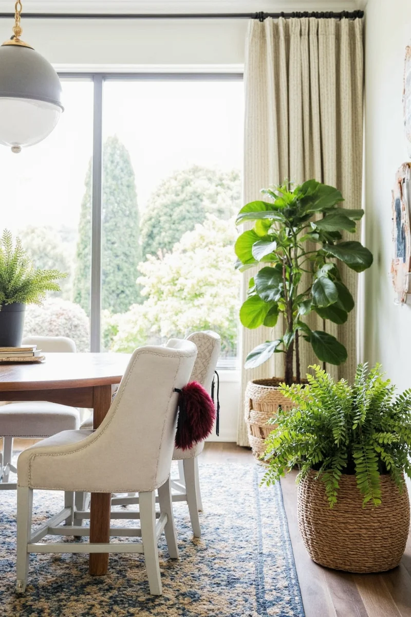 A table showcasing several non-toxic plants alongside small pet toys