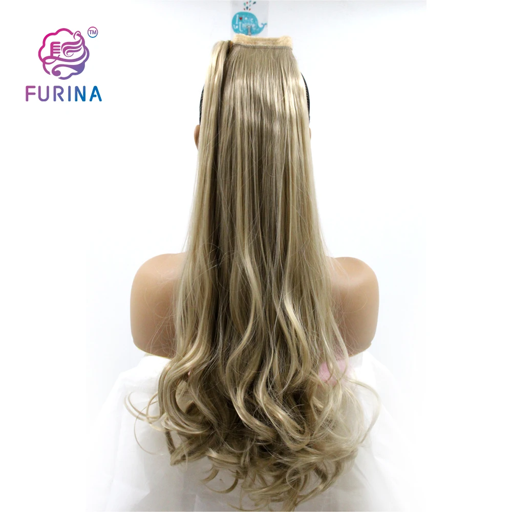 

16# 26'' 250g long natural wavy futura silk fiber wrap around synthetic ponytail hair extensions, Pure colors are available