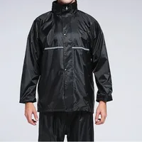 

OEM black polyester with PVC waterproof reflective motorcycle security raincoat jacket with pants